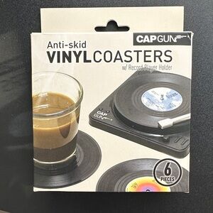 Vinyl Coasters Set with Record Player Holder